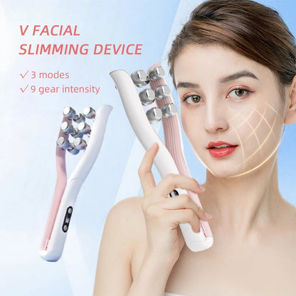 AuraSculpt V-Shape EMS microcurrent facial roller for jawline sculpting and face lifting