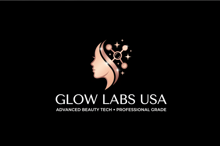 Glow Labs USA logo - white text, transparent background