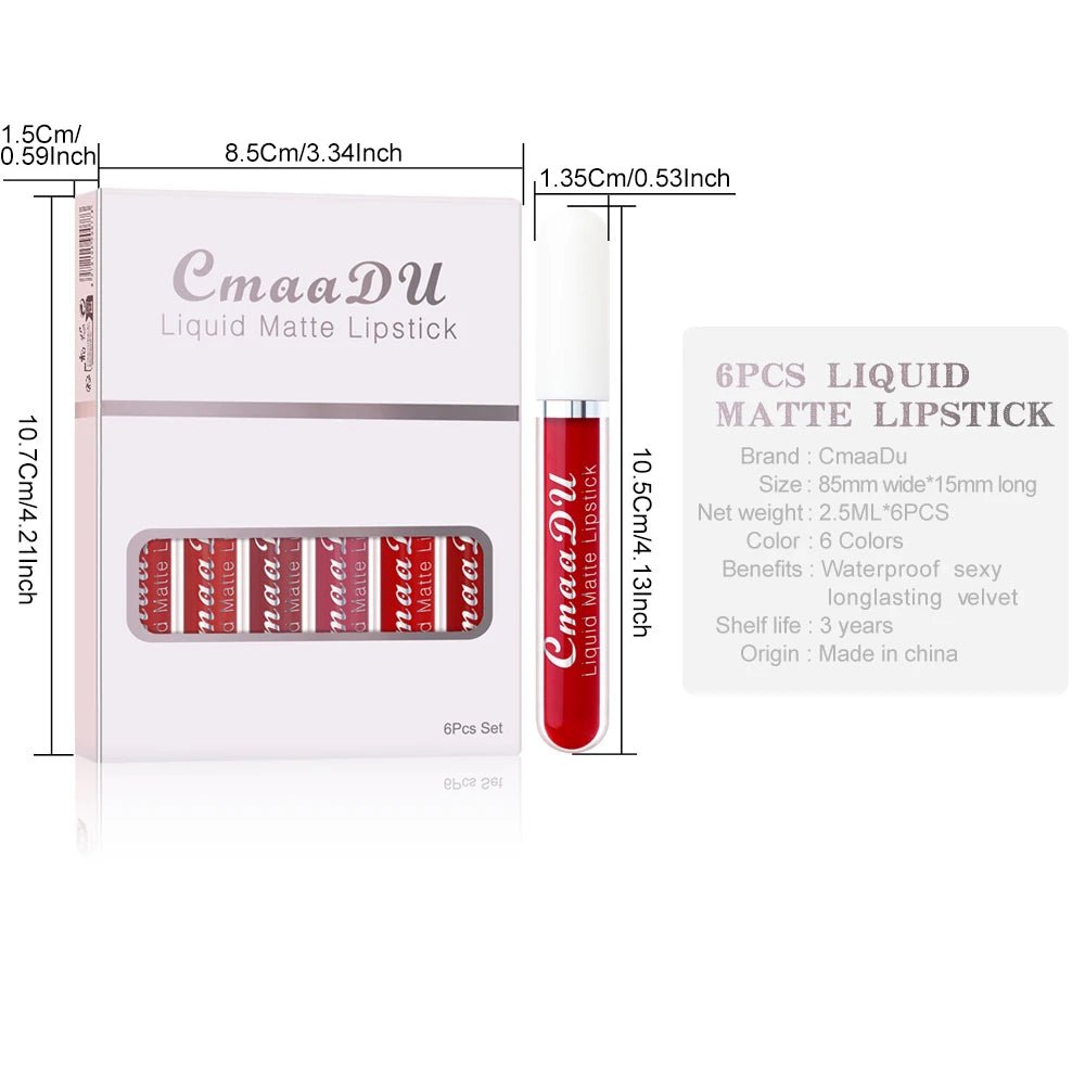 VelvetStay™ 6-Piece Liquid Matte Lipstick Set - Glow Labs USA