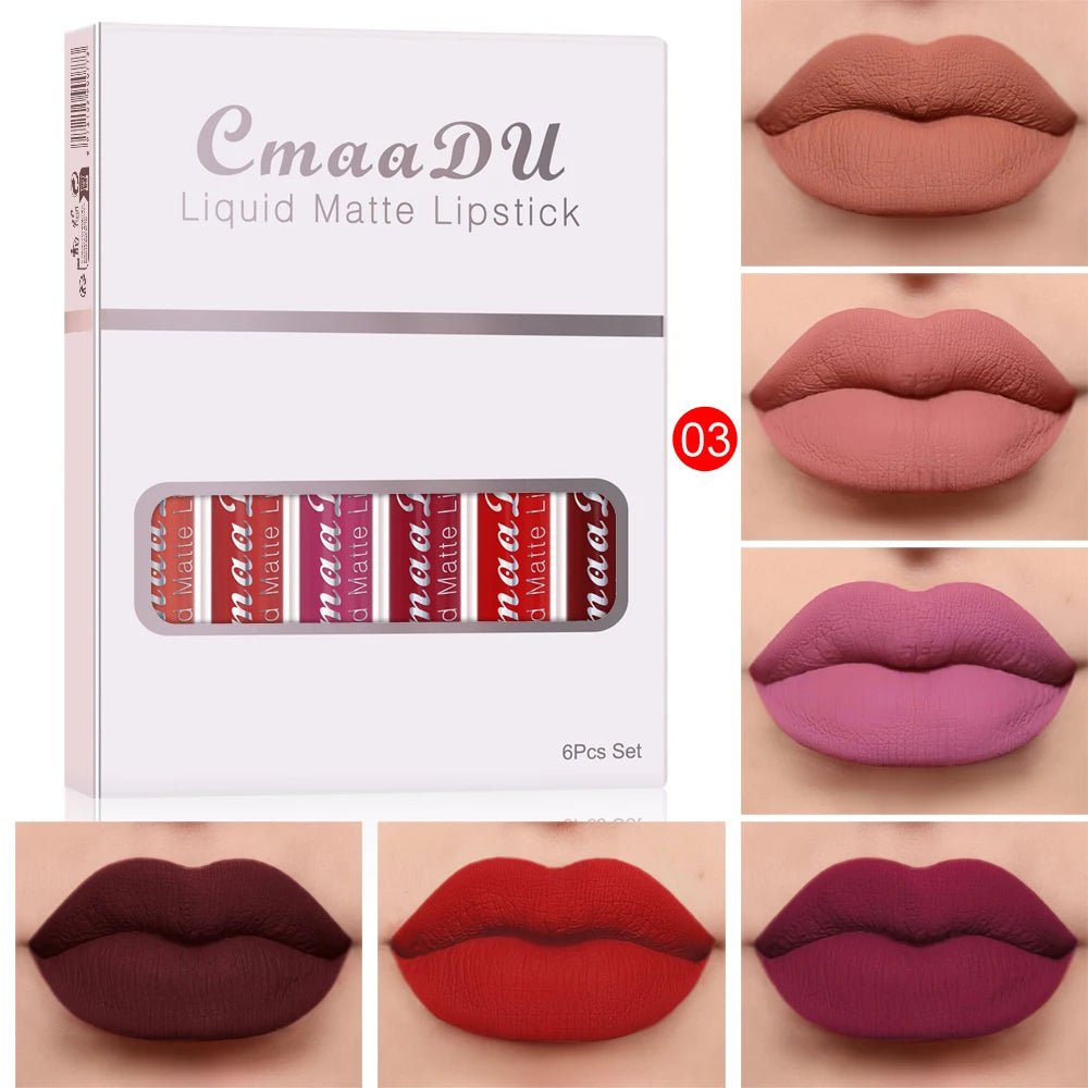 VelvetStay™ 6-Piece Liquid Matte Lipstick Set - Glow Labs USA