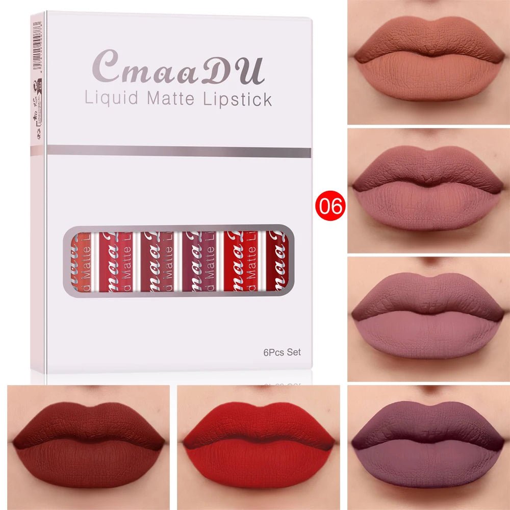 VelvetStay™ 6-Piece Liquid Matte Lipstick Set - Glow Labs USA